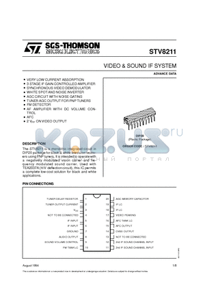 STV8211 datasheet - VIDEO & SOUND IF SYSTEM