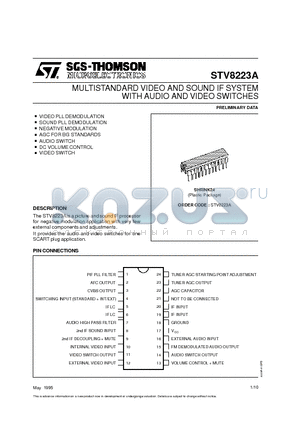 STV8223A datasheet - MULTISTANDARD VIDEO AND SOUND IF SYSTEM WITH AUDIO AND VIDEO SWITCHES