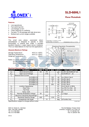SLD-68HL1 datasheet - Planar Photodiode