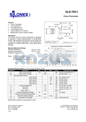 SLD-70C1 datasheet - Planar Photodiode
