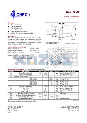 SLD-70C2 datasheet - Planar Photodiode