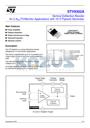 STV9302A datasheet - VERTICAL DEFLECTION OUTPUT FOR MONITOR / TV 2 App / 60 V WITH FLYBACK GENERATOR