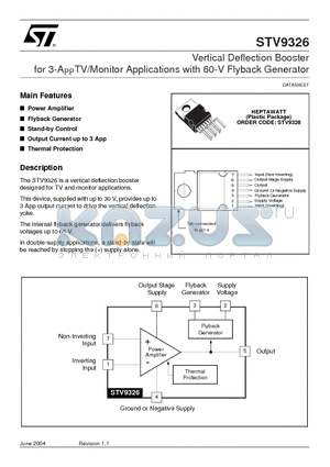 STV9326 datasheet - Vertical Deflection Booster for 3-APPTV/Monitor Applications with 60-V Flyback Generator