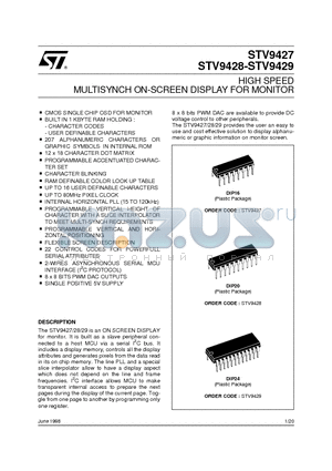 STV9427 datasheet - HIGH SPEED MULTISYNCH ON-SCREEN DISPLAY FOR MONITOR