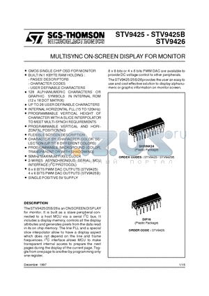 STV9425B datasheet - MULTISYNC ON-SCREEN DISPLAY FOR MONITOR
