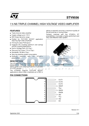 STV9556 datasheet - 7.5 NS TRIPLE-CHANNEL HIGH VOLTAGE VIDEO AMPLIFIER