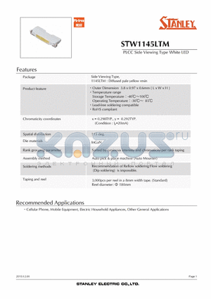 STW1145LTM datasheet - PLCC Side Viewing Type White LED