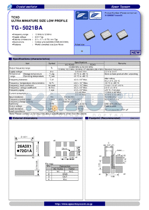 TG-5021BA datasheet - TCXO ULTRA MINIATURE SIZE LOW PROFILE