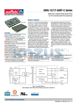 UWQ-12-Q48T-C datasheet - Wide Input, Isolated DOSA Quarter Brick DC-DC Converters with Trim and Sense