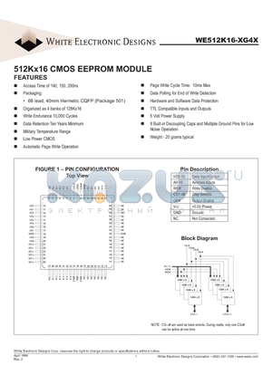 WE512K16-140G4M datasheet - 512Kx16 CMOS EEPROM MODULE