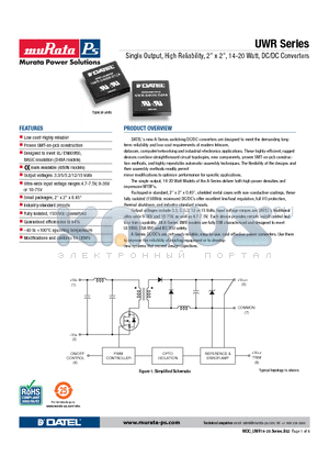 UWR-15/1300-D48A datasheet - Single Output, High Reliability