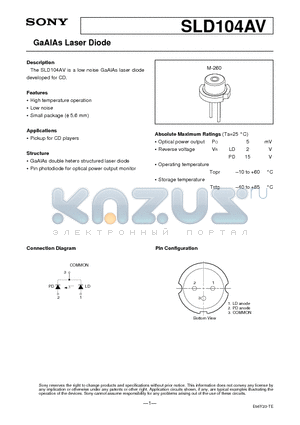 SLD104AV datasheet - GaAlAs Laser Diode