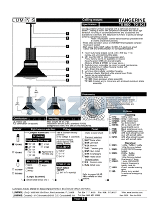 TG1900 datasheet - Ceiling mount