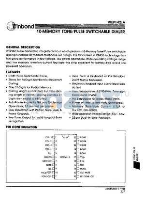 WE9142 datasheet - 10-MEMORY TONE/PULSE SWITCHABLE DIALER