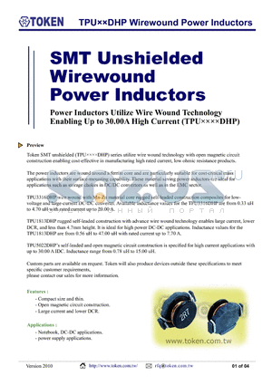 TPU5022DHP-1R5M datasheet - TPUDHP Wirewound Power Inductors