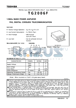 TG2006F datasheet - 1.9GHz BAND POWER AMPLIFIER PHS, DIGITAL CORDLESS TELECOMMUNICATION