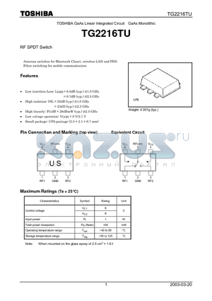 TG2216TU datasheet - TOSHIBA GaAs Linear Integrated Circuit GaAs Monolithic