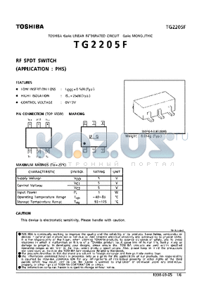 TG2205F datasheet - RF SPDT SWITCH (APPLICATION : PHS)