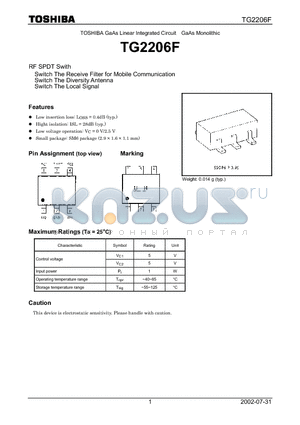 TG2206F datasheet - TOSHIBA GaAs Linear Integrated Circuit GaAs Monolithic