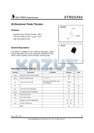 STW25A60_07 datasheet - Bi-Directional Triode Thyristor