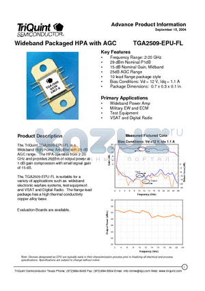 TG2509-EPU-FL datasheet - Wideband Packaged HPA with AGC