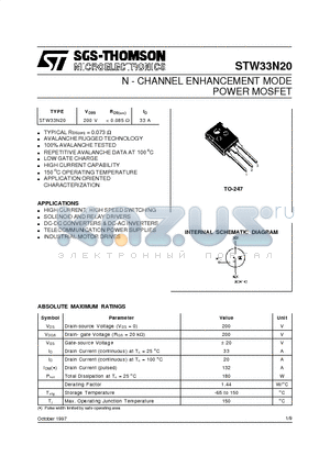 STW33N20 datasheet - N - CHANNEL ENHANCEMENT MODE POWER MOSFET