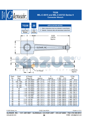 TG38-10 datasheet - Connector Wrench