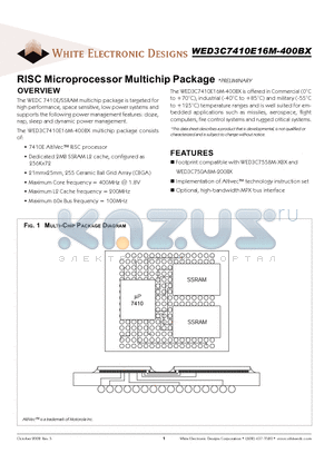 WED3C7410E16M-400BX datasheet - RISC Microprocessor Multichip Package