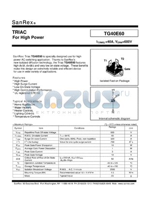 TG40E60 datasheet - TRIAC For High Power