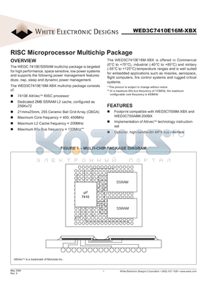 WED3C7410E16M-XBX datasheet - RISC Microprocessor Multichip Package
