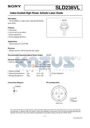 SLD238VL datasheet - Index-Guided High Power AlGaAs Laser Diode