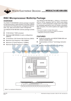 WED3C7410E16M450BM datasheet - RISC Microprocessor Multichip Package