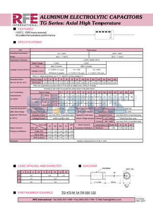 TG470M1ATR050120 datasheet - ALUMINUM ELECTROLYTIC CAPACITORS TG Series: Axial High Temperature