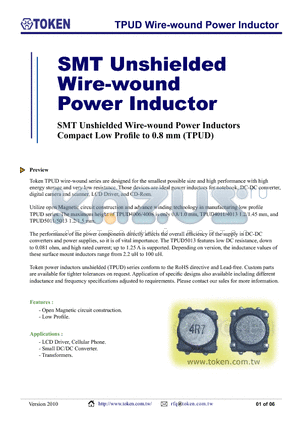 TPUD4006 datasheet - TPUD Wire-wound Power Inductor