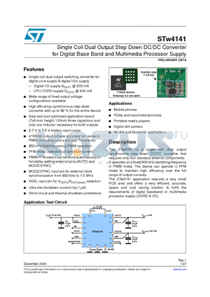 STW41416/T datasheet - Single Coil Dual Output Step Down DC/DC Converter for Digital Base Band and Multimedia Processor Supply