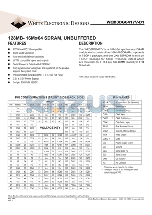 WED3DG6417V75D1 datasheet - 128MB- 16Mx64 SDRAM, UNBUFFERED