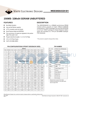 WED3DG6432V10D1 datasheet - 256MB- 32Mx64 SDRAM UNBUFFERED