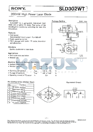 SLD302WT datasheet - 200mW HIGH POWER LASER DIODE