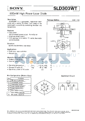 SLD303WT datasheet - 500mW HIGH POWER LASER DIODE