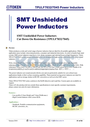 TPULF7032 datasheet - TPULF7032/7045 Power Inductors