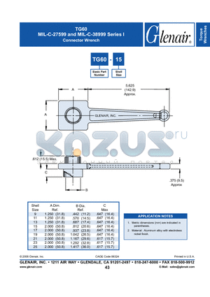 TG60-15 datasheet - Connector Wrench