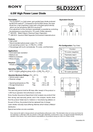 SLD322XT-1 datasheet - 0.5W High Power Laser Diode