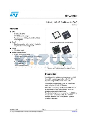 STW5200 datasheet - 24-bit, 103 dB SNR audio DAC