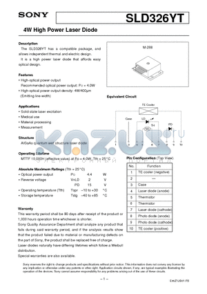 SLD326YT datasheet - 4W High Power Laser Diode