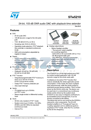 STW521025T/LF datasheet - 24-bit, 103 dB SNR audio DAC with playback time extender