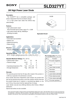 SLD327YT-1 datasheet - 3W High Power Laser Diode