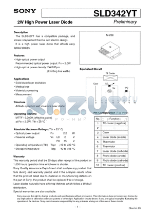 SLD342YT datasheet - 2W High Power Laser Diode