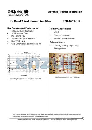 TGA1055 datasheet - Ka Band 2 Watt Power Amplifier