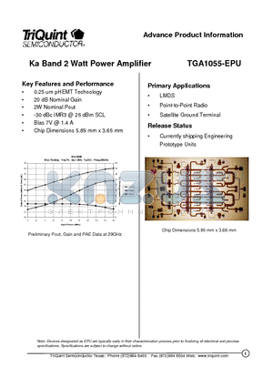 TGA1055-EPU datasheet - Ka Band 2 Watt Power Amplifier