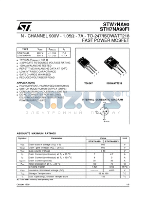 STW7NA90 datasheet - N - CHANNEL 900V - 1.05ohm - 7A - TO-247/ISOWATT218 FAST POWER MOSFET